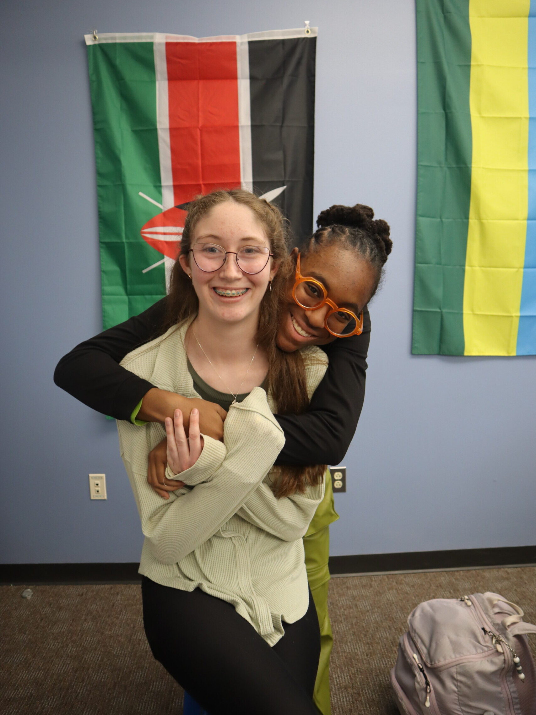 Two Northstar students hug.